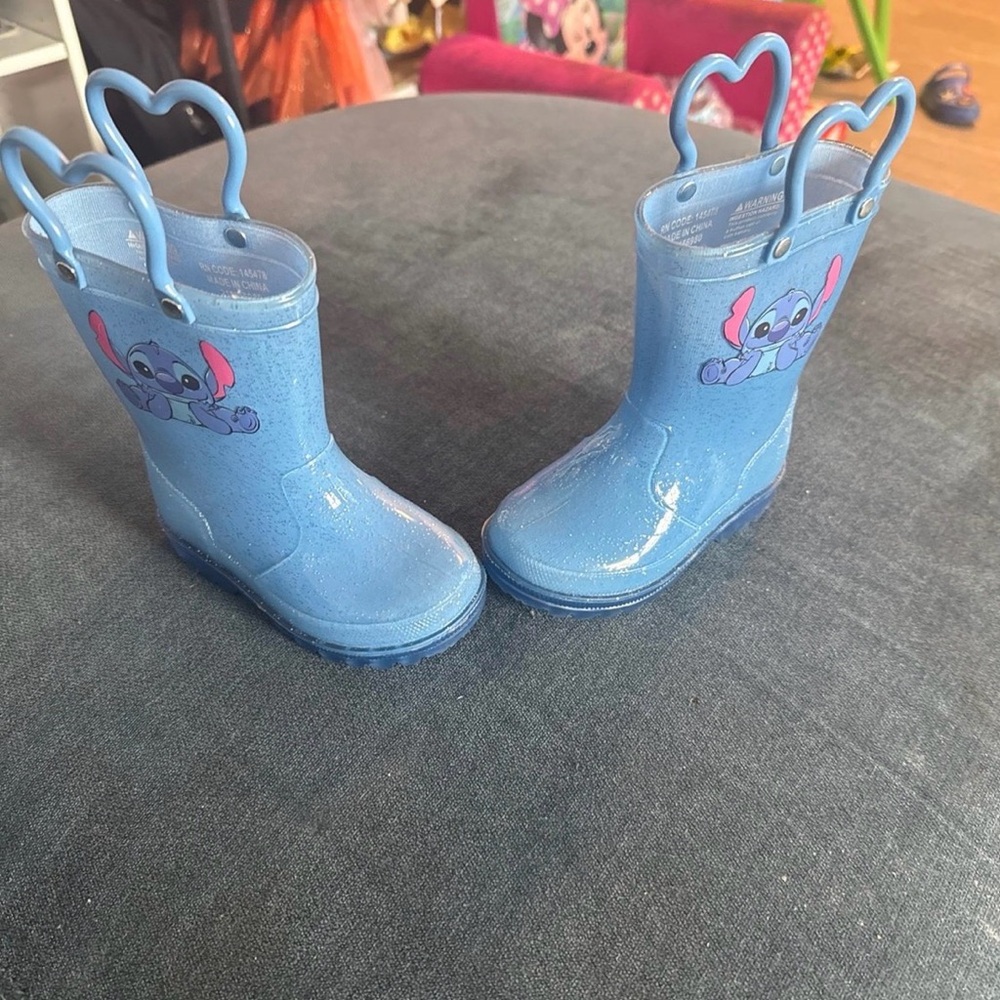 Kids Blue Stitch Rain Boots with Heart Handles